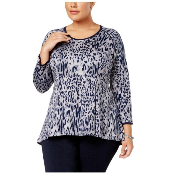 Melissa McCarthy Seven7 Animal Print Tunic Peplum Hi-Low Hem Raglan 3/4 Sleeve - Picture 1 of 7